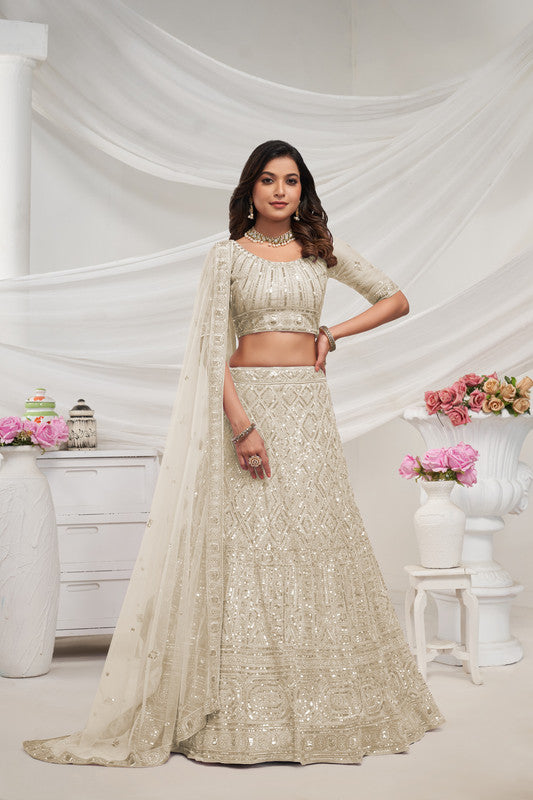 Ivory Coloured with Adorned with Diamond Patterns Embodded with Sequins white pearl work Women Ethnic Party wear Lehenga Choli with Dupatta!!