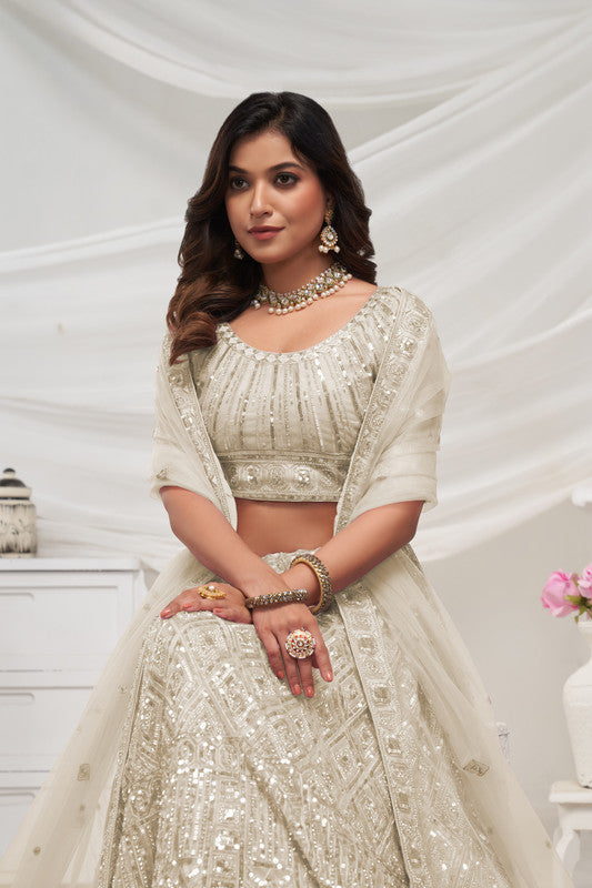 Ivory Coloured with Adorned with Diamond Patterns Embodded with Sequins white pearl work Women Ethnic Party wear Lehenga Choli with Dupatta!!