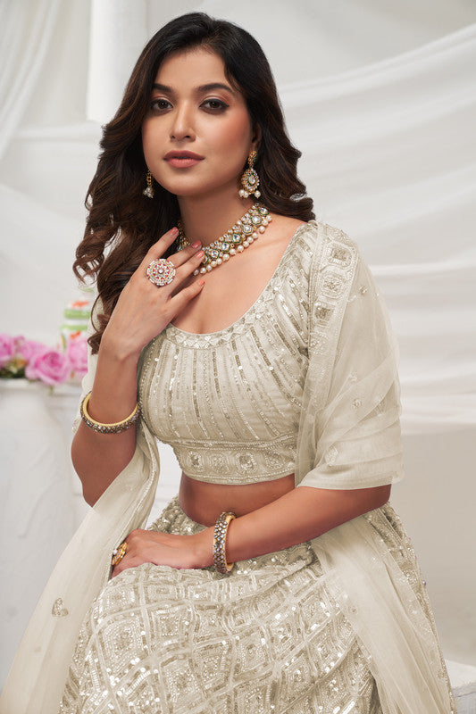 Ivory Coloured with Adorned with Diamond Patterns Embodded with Sequins white pearl work Women Ethnic Party wear Lehenga Choli with Dupatta!!