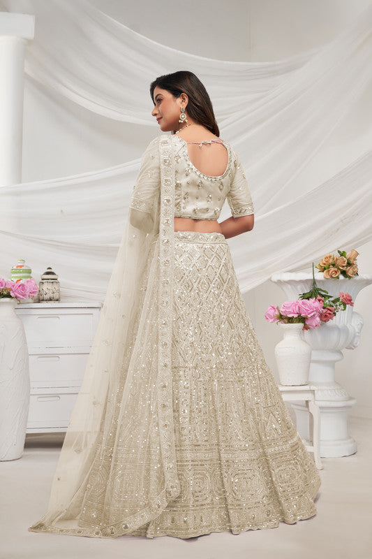 Ivory Coloured with Adorned with Diamond Patterns Embodded with Sequins white pearl work Women Ethnic Party wear Lehenga Choli with Dupatta!!