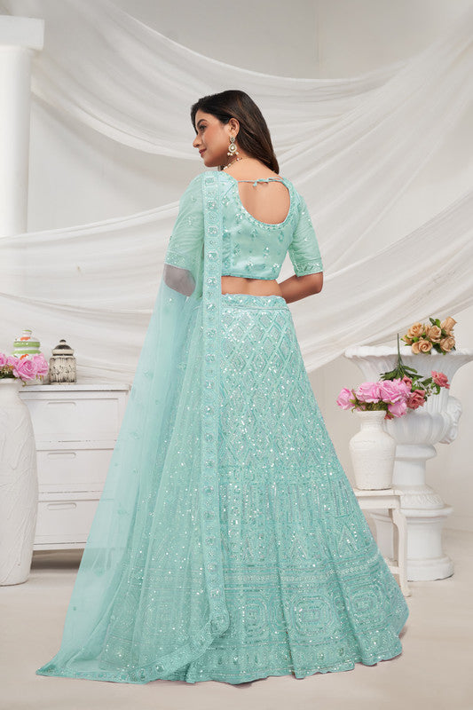 Sky Blue Coloured with Adorned with Diamond Patterns Embodded with Sequins white pearl work Women Ethnic Party wear Lehenga Choli with Dupatta!!