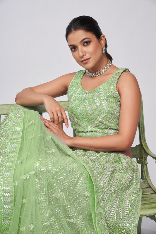 Green Coloured with Delicate Sequins work are Adroned Vertically Leaves across the Skirt Women Ethnic Party wear Lehenga Choli with Dupatta!!