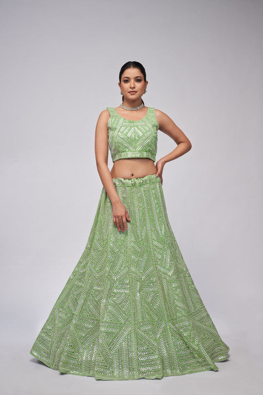 Green Coloured with Delicate Sequins work are Adroned Vertically Leaves across the Skirt Women Ethnic Party wear Lehenga Choli with Dupatta!!