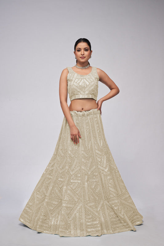 Ivory Coloured with Delicate Sequins work are Adroned Vertically Leaves across the Skirt Women Ethnic Party wear Lehenga Choli with Dupatta!!