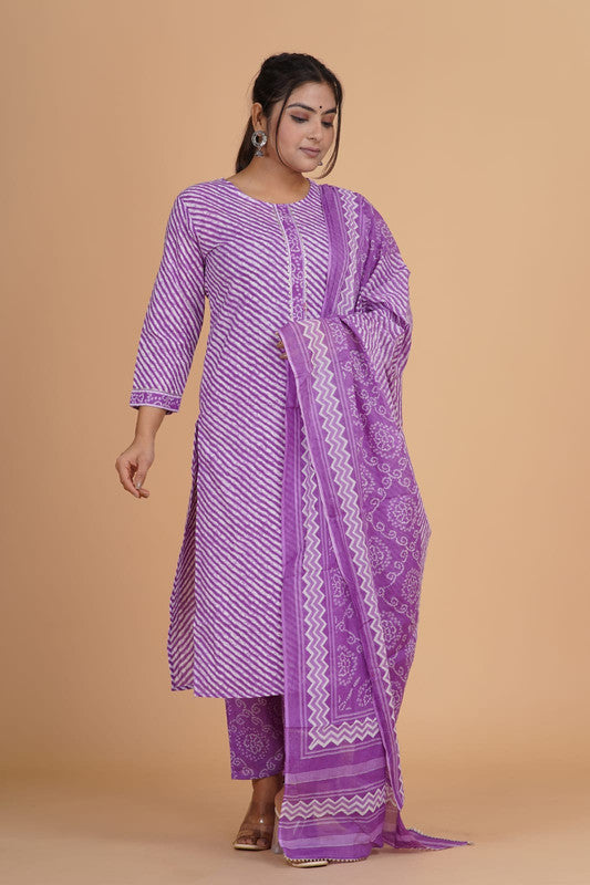 Purple with White Coloured Pure Cotton with Beautiful Hand Print Woman Party/Casual wear Designer Stitched Suit with Salwar & Dupatta!!