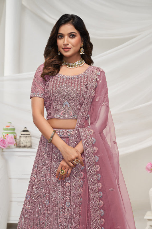 Mauve Coloured with Sequin and Intricate Zariwork Featuring  Sequin and Thread Work Women Ethnic Party wear Lehenga Choli with Dupatta!!