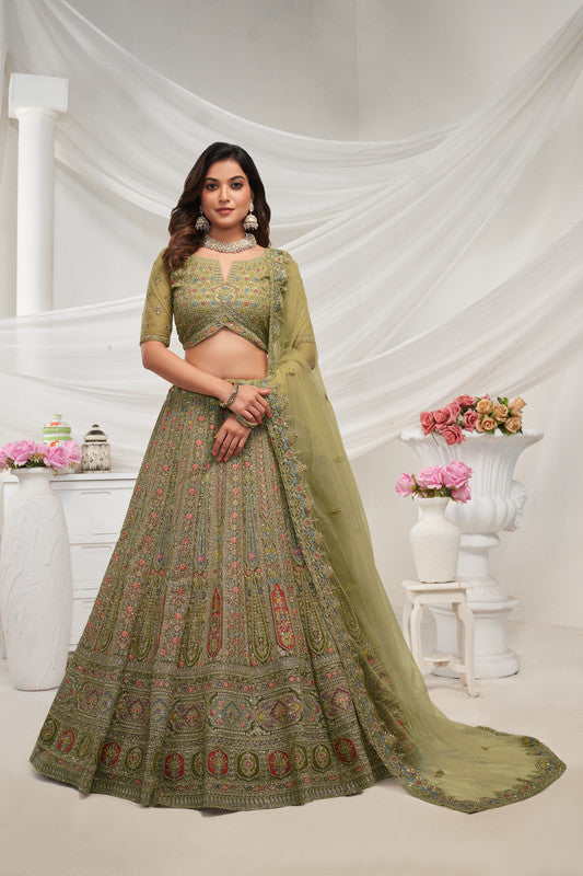 Green Coloured with Floral Motifs Embedded with Shimmering Rhinestones & Zari work Women Ethnic Party wear Lehenga Choli with Dupatta!!