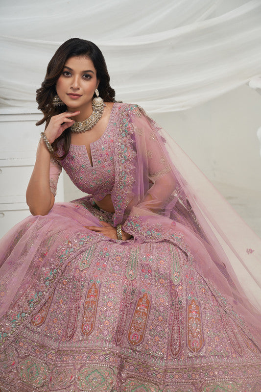 Mauve Coloured with Floral Motifs Embedded with Shimmering Rhinestones & Zari work Women Ethnic Party wear Lehenga Choli with Dupatta!!