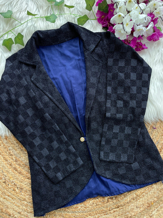 Blue Coloured Shining Checks Emboss Woman Designer Ethnic/Partywear Ready made Collar Style Fancy Jacket - 38 Size Fits Up to 42 Inch!!