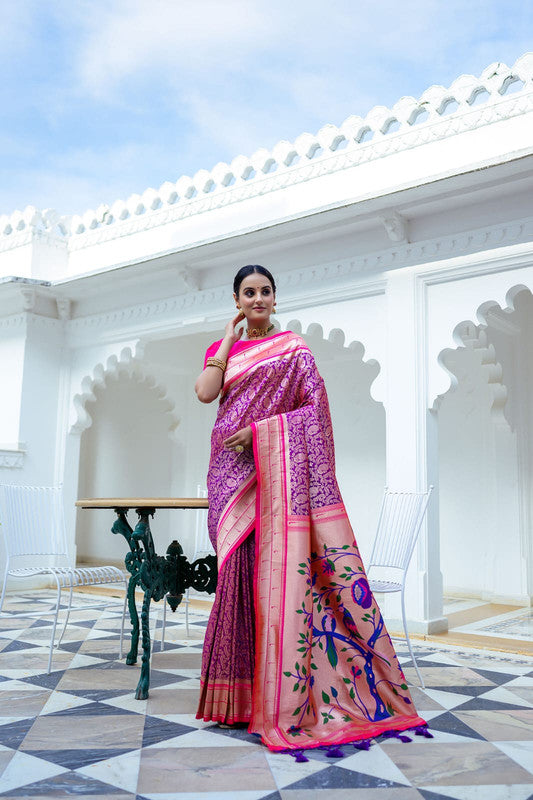 Purple & Multi Coloured Soft Kanjivaram Silk with Rich Paithani Pallu Women Ethnic/Festival wear Soft Silk Saree with Contrast Blouse!!