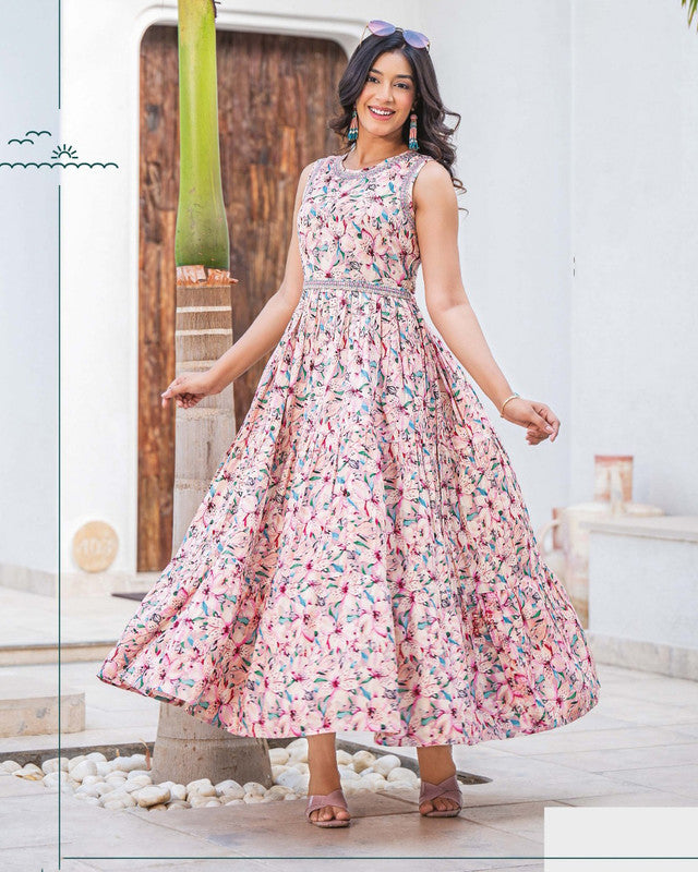 Light Pink & Multi Coloured Heavy Rayon with Beautiful Solid Print Women Party/Casual wear Stunning Gown Kurti!!