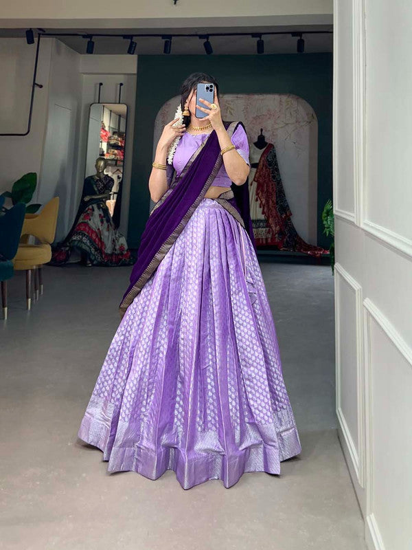 Lavender Coloured Jacquard Silk with Weaving work Woman Designer Party wear Jacquard Lehenga Choli & Dupatta!!