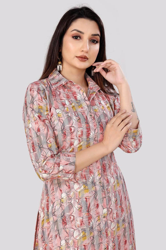 Pink & Multi Coloured Mill Print Cotton Rayon Collar Neck 3/4 Sleeves Women Party/Casual wear Co-Ord Set Top with Bottom!!