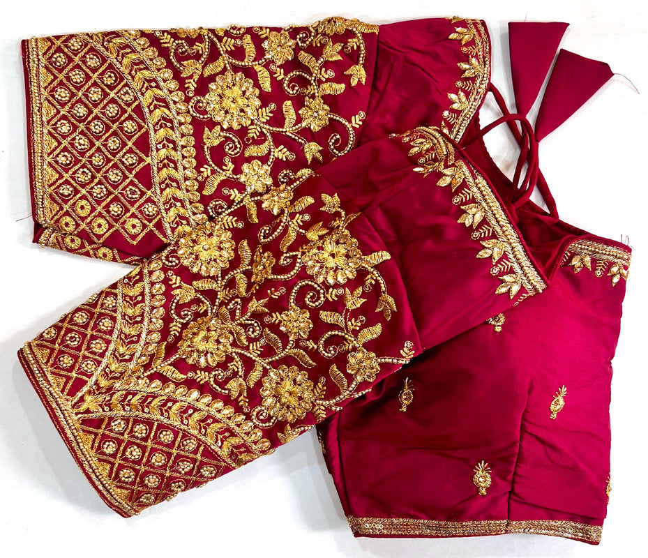 Maroon Coloured Heavy Banarasi Silk with Jari , Thread & Khatli Hand Work Woman Designer Wedding Ready made Blouse - 38 Size Fits Up to 40 Inch!!