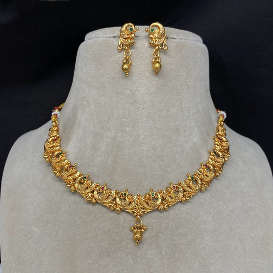 Gold Coloured Pure Brass and Copper Women Designer Gold Plated Necklace with Earrings Set!!