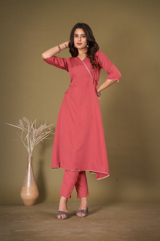 Pink Coloured Ashika Crepe with Gota Lace V Neck 3/4 Sleevs Women Designer Party/Casual wear Gown Kurti!!