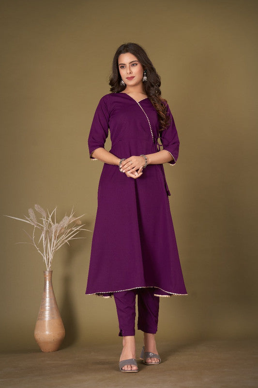 Wine Coloured Ashika Crepe with Gota Lace V Neck 3/4 Sleevs Women Designer Party/Casual wear Gown Kurti!!