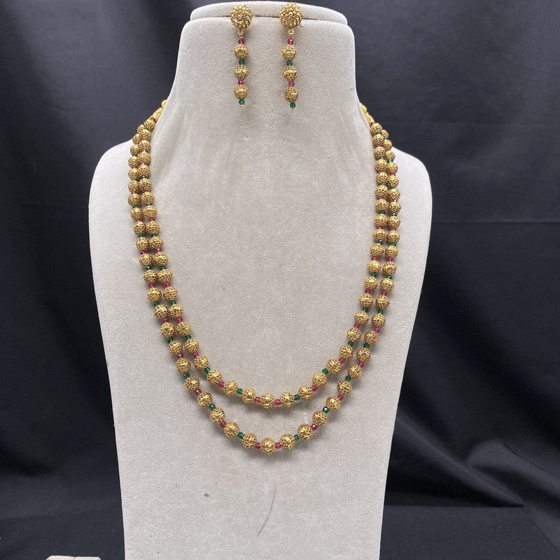 Multi Coloured Gold Plated Pure Brass with Pearl Women Designer Beautiful Long Mala with Jhumkas!!