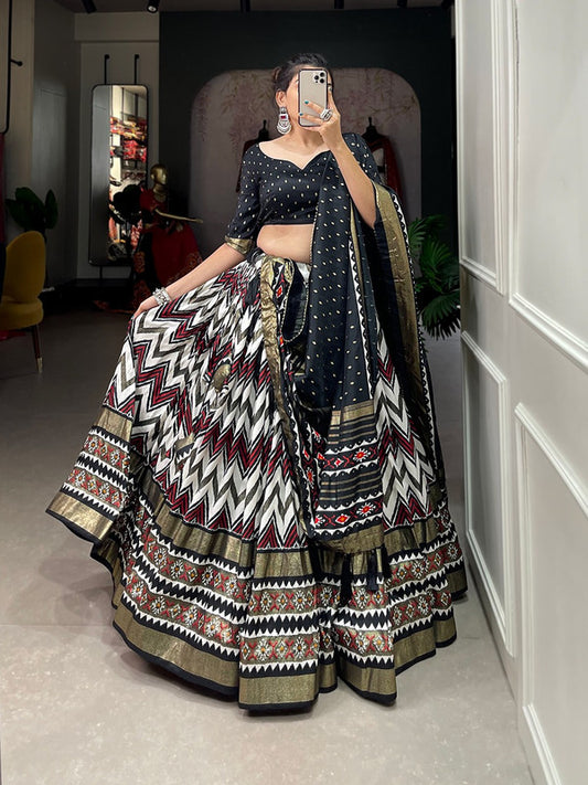 Black & Multi Coloured Tussar Silk Leheriya With Foil Print Woman Designer Party wear Lehenga choli & Dupatta!!