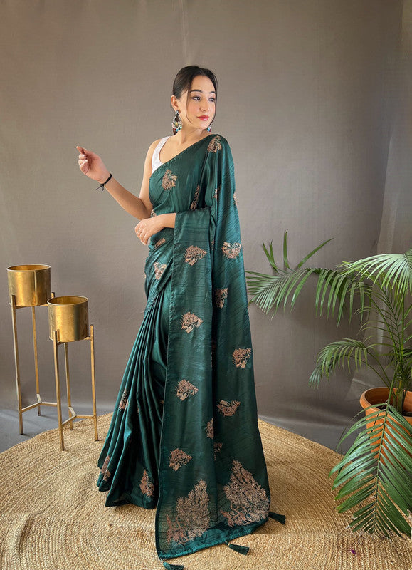 Green Coloured Soft Silk with Zari, Embroidery and Piping Work Women Ethnic/Party wear Silk Saree with Running Butti Blouse!!