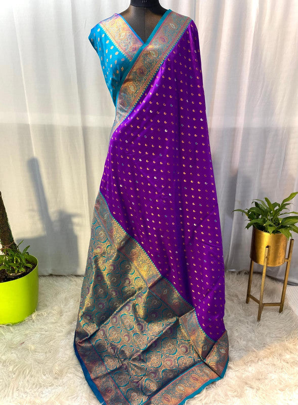 Purple with Blue & Multi Coloured Soft Paithani silk with Weaving Border & Rich Pallu Women Festival/ Party wear Silk Saree with Blouse!!