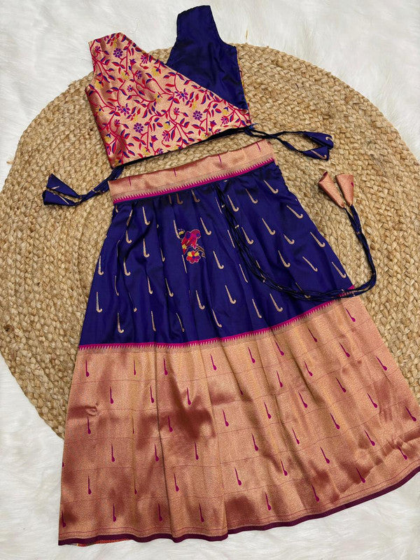 Blue & Multi Coloured Paithani Muniya Silk with Beuatiful Zari Weaving Work & Full Inner Designer Girls Kids Designer Ethnic wear Paithani Lehenga Choli!!