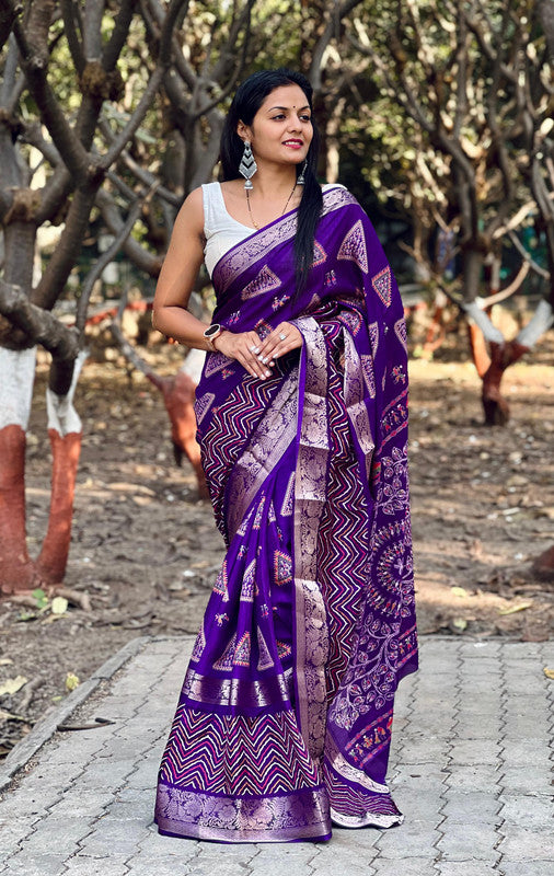 Blue & Multi Coloured with 9 Inch Patta with Leheriya work, Jacquard Border Women Designer Dola Silk Saree with Blouse!!