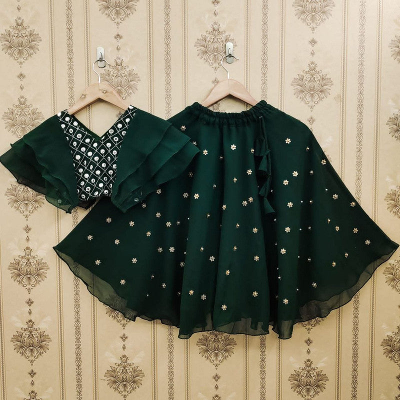 Green Coloured Heavy Faux Georgette with Miror, Embroidery Sequence and Moti Work Designer Girls Kids Designer Ethnic wear Frill Ghagra Choli set!!