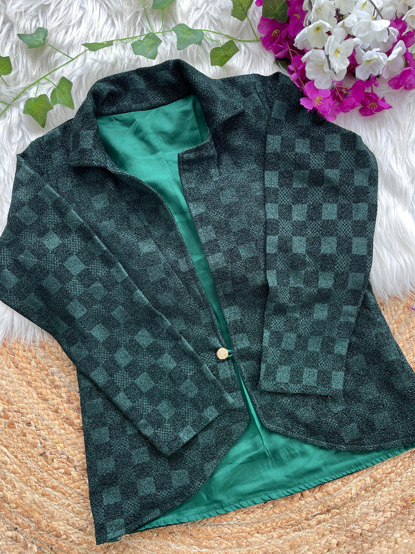 Rama Green Coloured Shining Checks Emboss Woman Designer Ethnic/Partywear Ready made Collar Style Fancy Jacket - 38 Size Fits Up to 42 Inch!!