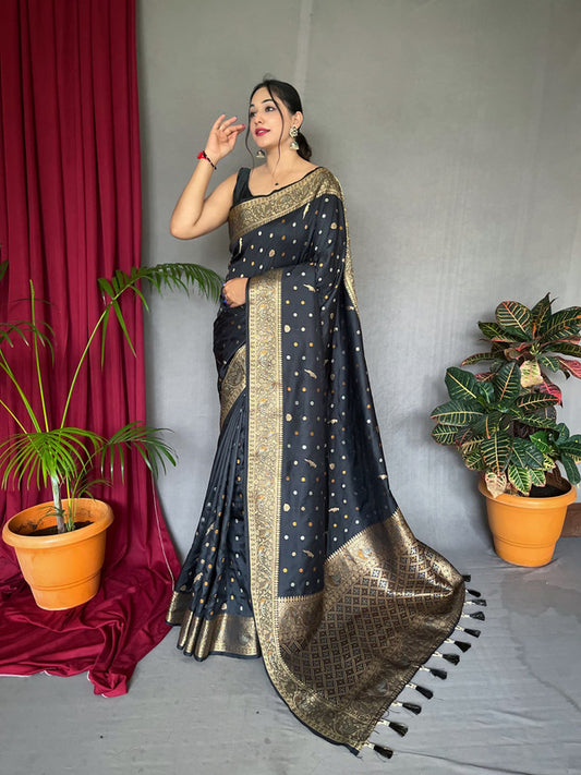 Black & Multi Coloured with Copper & Golden Zari & Beautiful Motifs, Rich Pallu Women Designer Soft Silk Saree with Blouse!!