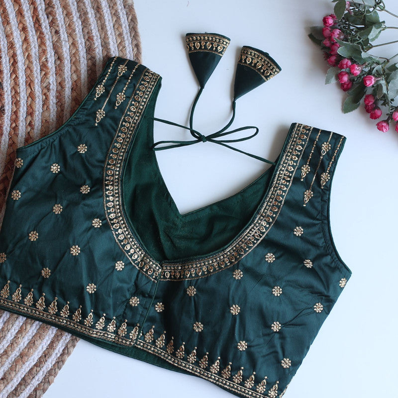 Black Coloured Monsoon Silk with Golden Sequence & Embroidery work Woman Designer Ethnic/Partywear Ready made Blouse - 36 Size Fits Up to 38 Inch!!