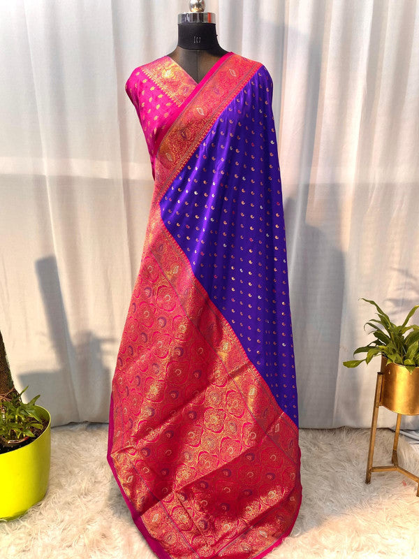 Blue with Rani Pink & Red Coloured Soft Paithani silk with Weaving Border & Rich Pallu Women Festival/ Party wear Silk Saree with Blouse!!