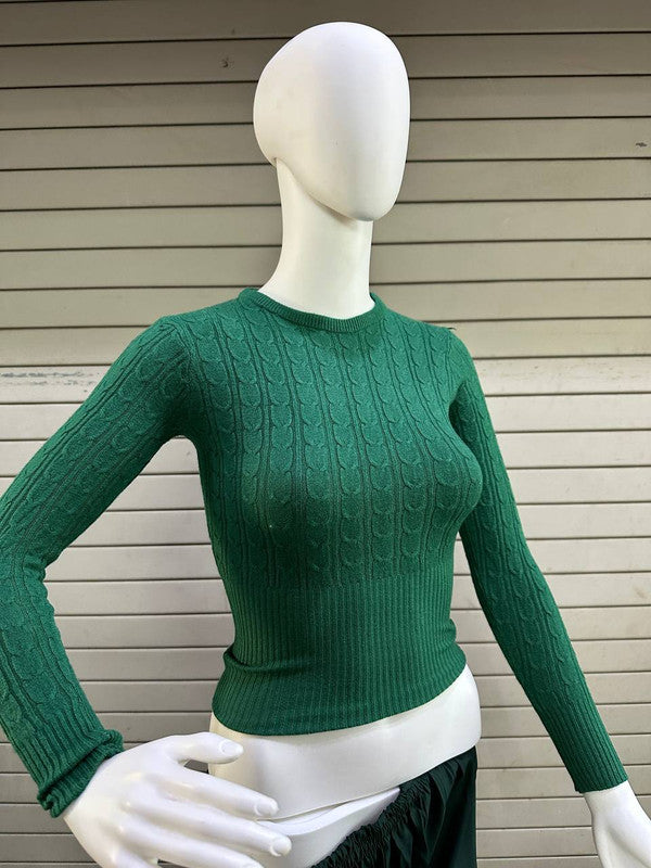 Green Coloured Woollen with Print & Thermal Woman Designer Winter Special Ready made Blouse - 32 Size Fits Up to 40 Inch!!