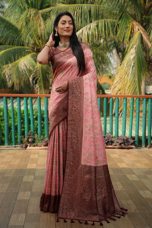 Peach & Multi Coloured with Shine & Shimmer, Sheer Skin Women Designer Kanjivaram Soft Silk Saree with Blouse!!