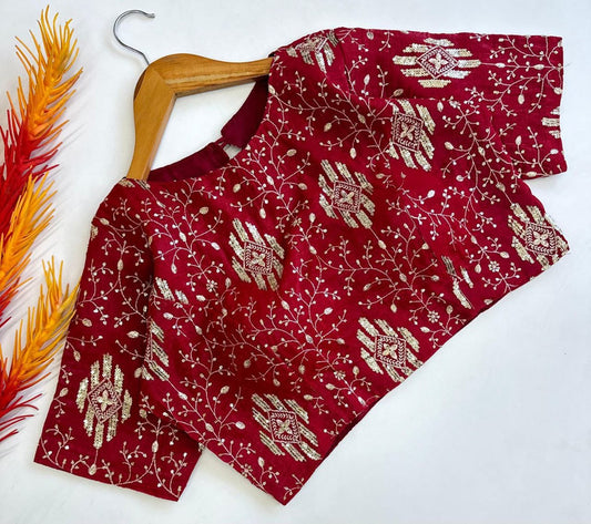 Maroon Coloured Zari Silk with Heavy Embroidery & Sequence Work Woman Designer Bridal Ready made Blouse - 38 Size Fits Up to 42 Inch!!