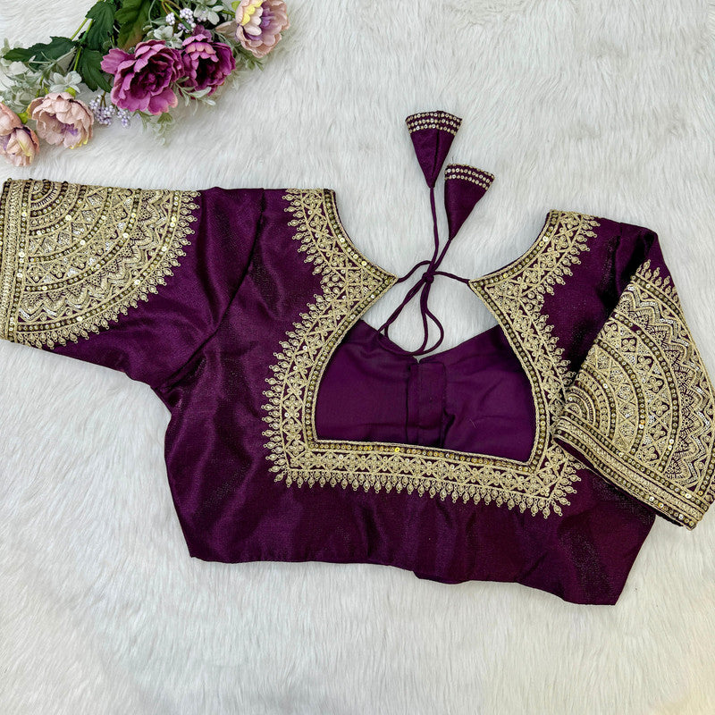 Maroon Coloured Heavy Soft Milan Silk with Tricot Fuising, Embroidery, Thread & Sequence Woman Designer Partywear Ready made Blouse - 40 Size Fits Up to 42 Inch!!