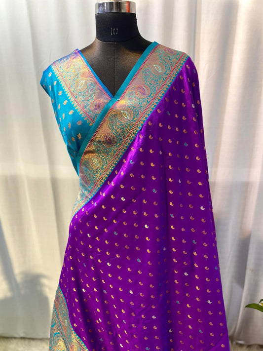 Purple with Blue & Multi Coloured Soft Paithani silk with Weaving Border & Rich Pallu Women Festival/ Party wear Silk Saree with Blouse!!