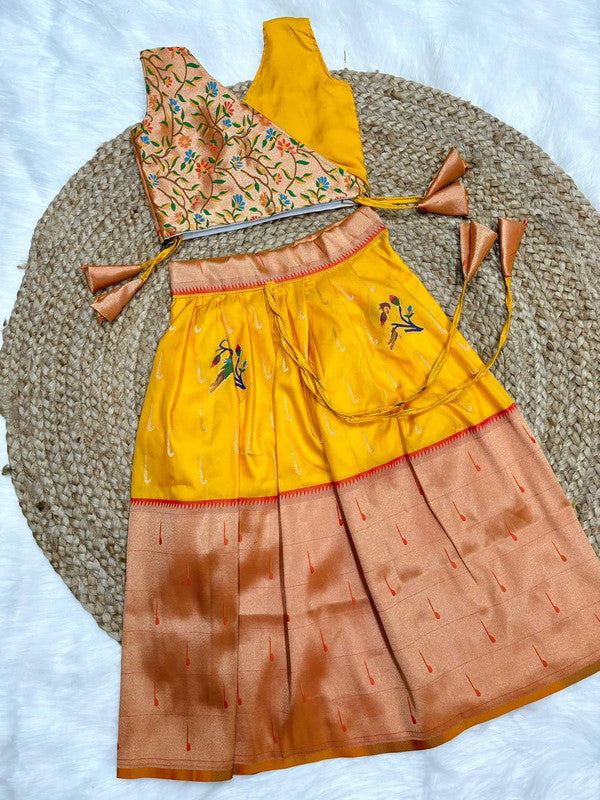 Mustard Yellow & Multi Coloured Paithani Muniya Silk with Beuatiful Zari Weaving Work & Full Inner Designer Girls Kids Designer Ethnic wear Paithani Lehenga Choli!!