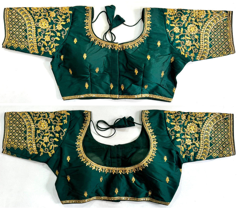 Green Coloured Heavy Banarasi Silk with Jari , Thread & Khatli Hand Work Woman Designer Wedding Ready made Blouse - 38 Size Fits Up to 40 Inch!!