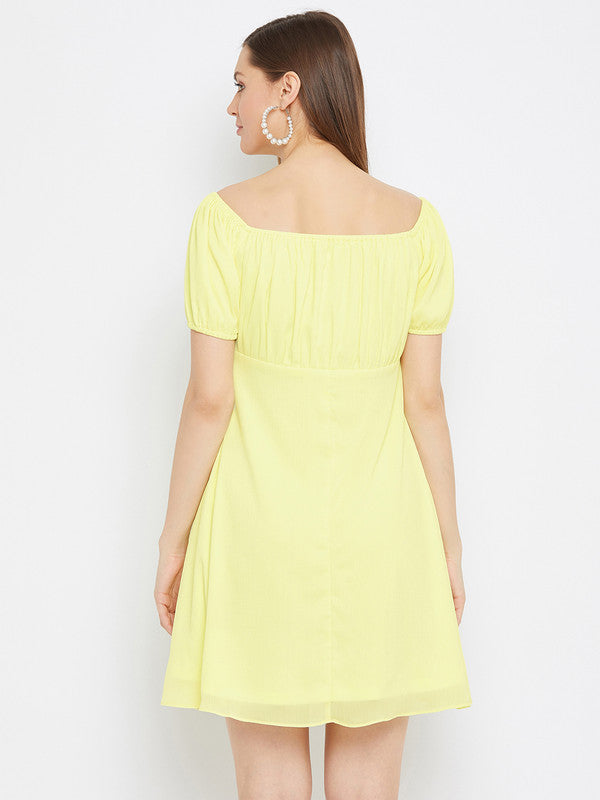 Yellow Coloured Solid Round Neck Short Sleeves Women Party/Casual wear Western Georgette fit and flare Dress!!