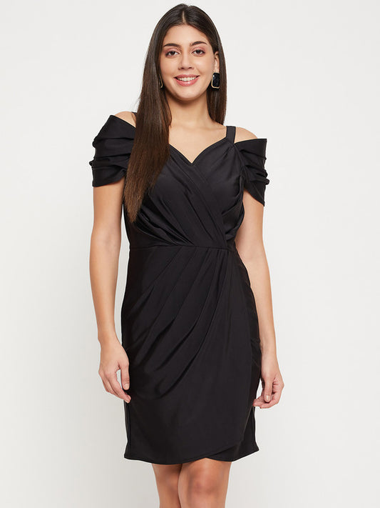 Black Coloured Shoulder straps Short cold-shoulder Women Party/Casual wear Western Wrap Mini Dress!!