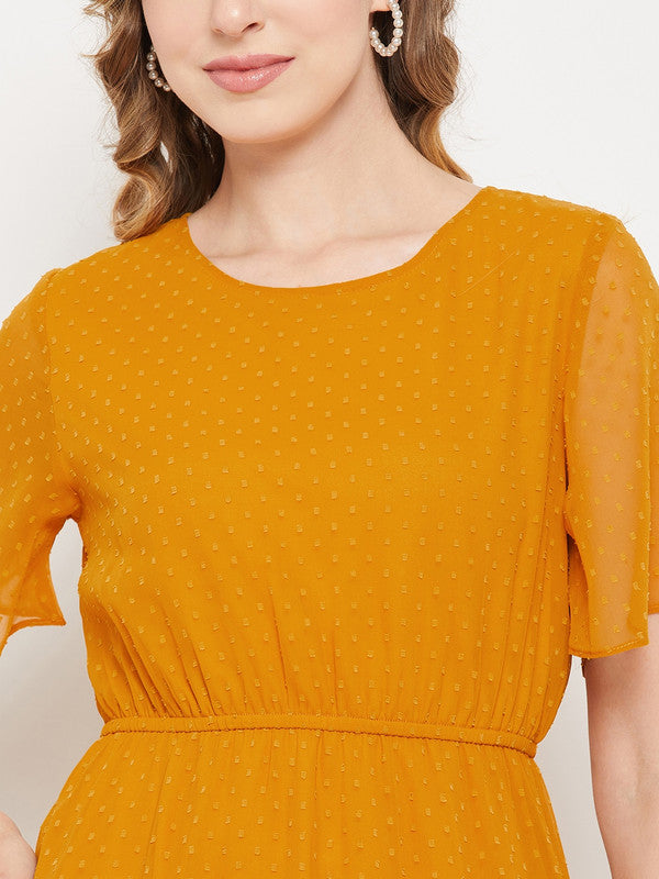 Mustard Yellow Coloured V-neck Short Sleeve Women Party/Casual wear Western Fit and Flare Dress!!