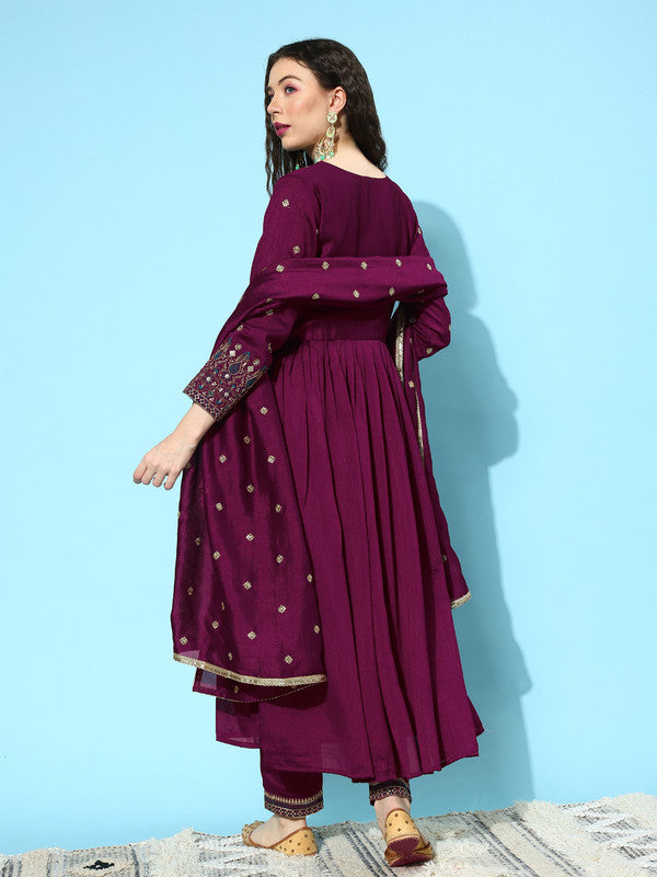 Wine Coloured Premium Silk Blend Zari Seqence Embroidered Women Designer Party wear Alia Cut Kurta with Pant & Dupatta!!