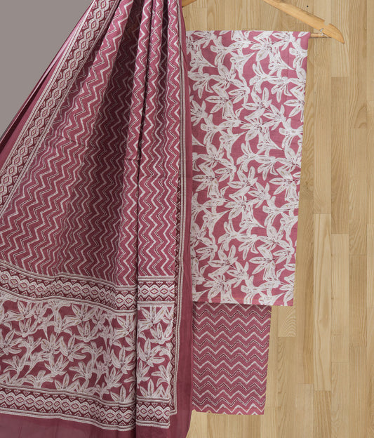 Onion Pink Coloured Pure Cotton with Hand Block Print Women Casual/Office wear Jaipuri Sanganeri Salwar Suit - Top with Bottom & Cotton Dupatta!!