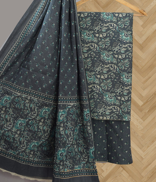 Grey Coloured Pure Cotton with Hand Block Print Women Casual/Office wear Jaipuri Sanganeri Salwar Suit - Top with Bottom & Cotton Dupatta!!