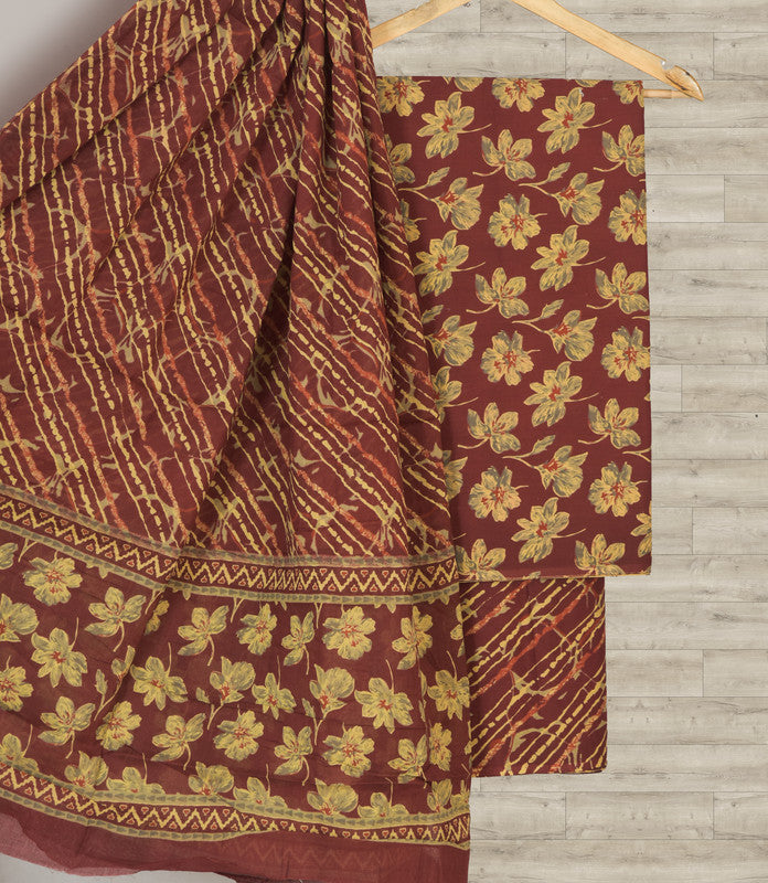 Maroon Coloured Pure Cotton with Hand Block Print Women Casual/Office wear Jaipuri Sanganeri Salwar Suit - Top with Bottom & Cotton Dupatta!!