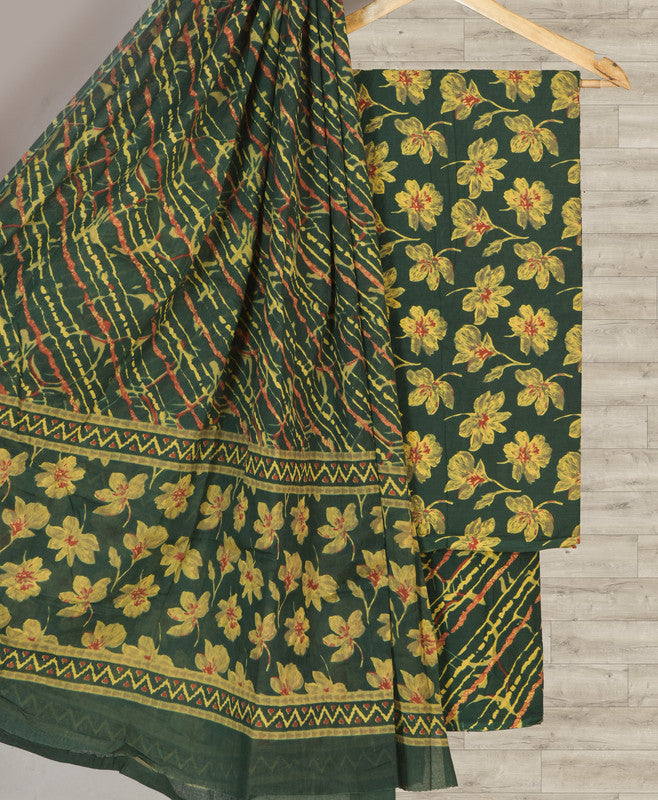 Green Coloured Pure Cotton with Hand Block Print Women Casual/Office wear Jaipuri Sanganeri Salwar Suit - Top with Bottom & Cotton Dupatta!!