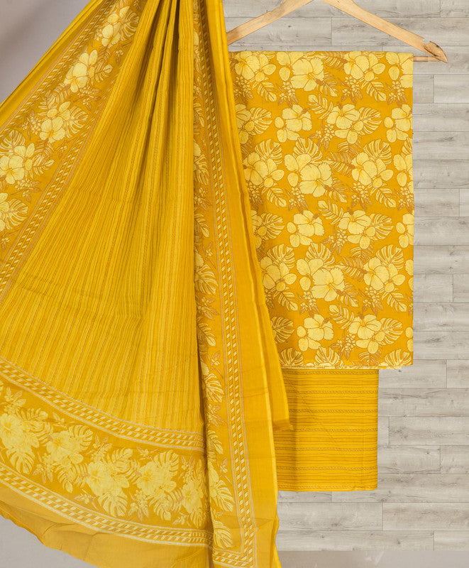 Mustard Yellow Coloured Pure Cotton with Hand Block Print Women Casual/Office wear Jaipuri Sanganeri Salwar Suit - Top with Bottom & Cotton Dupatta!!