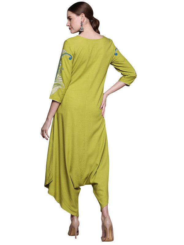 Mehandi Green Coloured Heavy Rayon with Contrast Print Three Quarter Sleeves Women Designer Party/Casual wear Jumpsuit!!