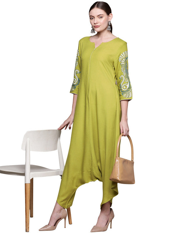 Mehandi Green Coloured Heavy Rayon with Contrast Print Three Quarter Sleeves Women Designer Party/Casual wear Jumpsuit!!